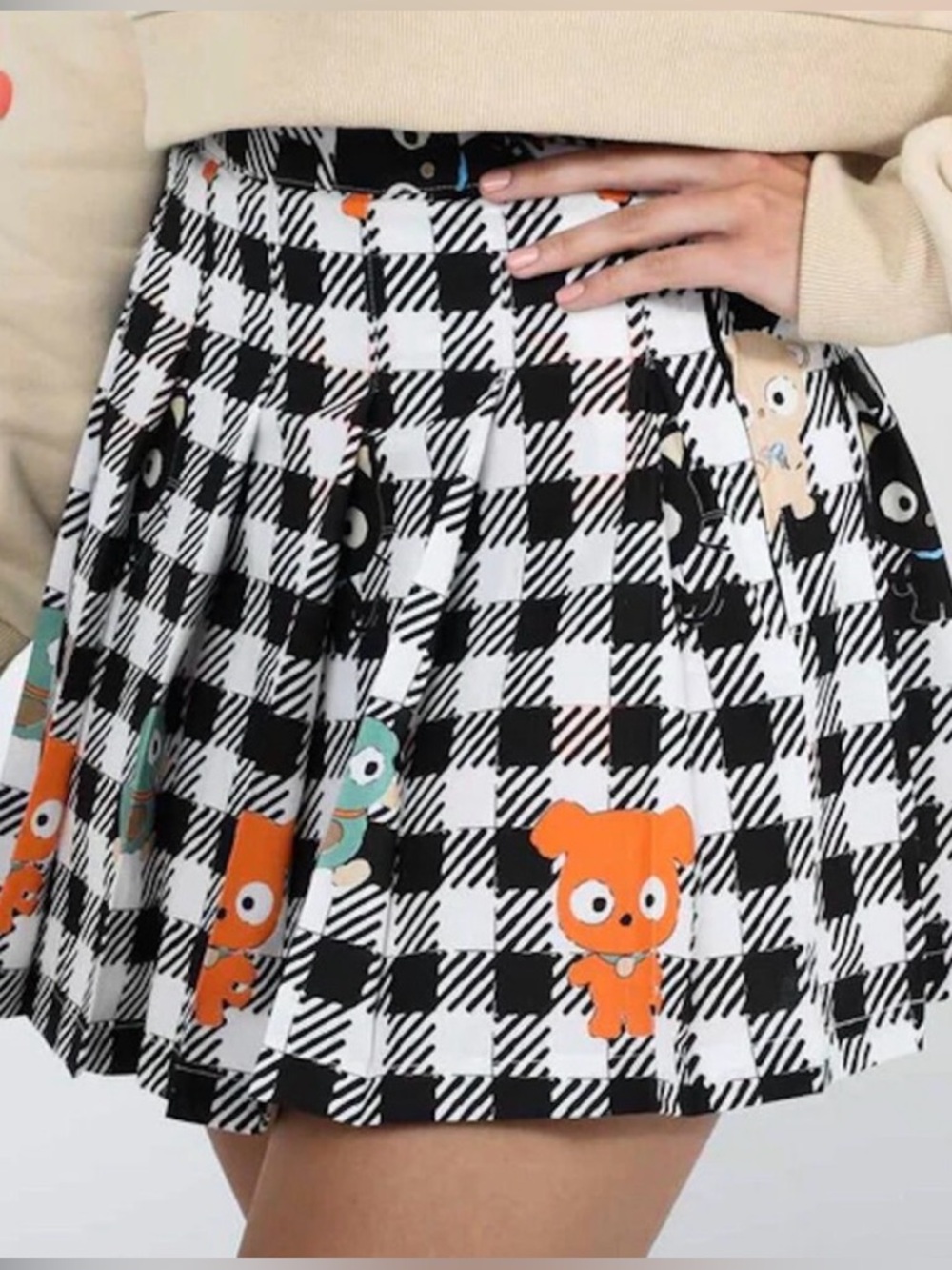Dumbgood x Sanrio Chococat Pleated Mini Skirt Herringbone Size M - Picture 2 of 15